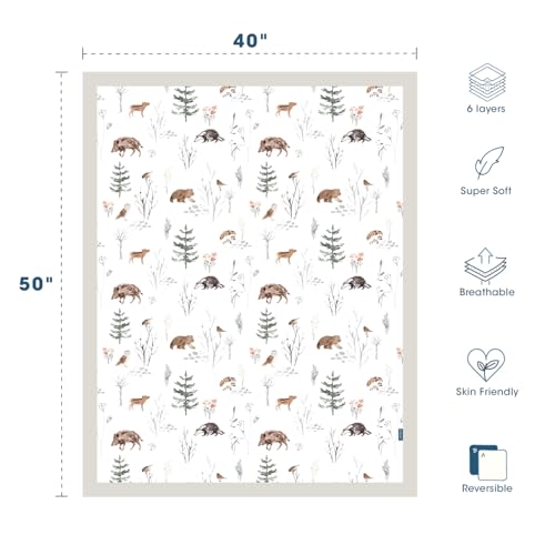 Image of GRSSDER Muslin Cotton Quilt Blanket - Silky Soft and Breathable Baby Blanket Quilt, Oversized Muslin Blankets for Newborns, Toddlers & Kids, 6 Layers Reversible Design for All Seasons, 40 inch x 50 inch