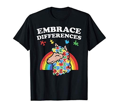 Autism Awareness Embrace Differences Llama Shirt Boy Girl Camiseta