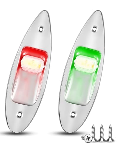 Marine Navigation Light 12V SS Waterproof LED Flush Mount Red and Green, Shark Eye Bow Signal Vertical Mount Sidelight for Fishing Small Boat Pontoon Sailing