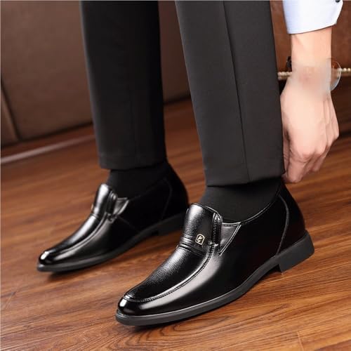 Mens Plus Velvet Oxford Shoes Leather Slip On Business Casual Flat Footwear Black2