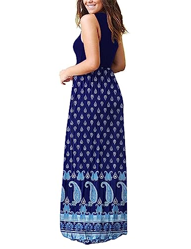 Image of AUSELILY Women's Summer Sleeveless Loose Plain Casual Long Maxi Dresses | Year Round wear solid floral print, Casual daily wear, Empire waist, Floor length, Side pockets New