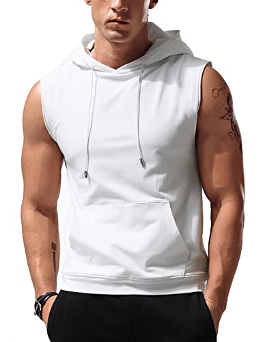 Lista de Sudaderas sin capucha para Hombre los más solicitados. 43 Amussiar - playera sin mangas con capucha para hombre, sin mangas, para entrenamiento de gimnasio, culturismo, corte muscular, Blanco, M