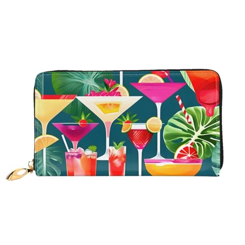 Portefeuille porte carte femme long en cuir imprimé tropical cocktail avec grand clip