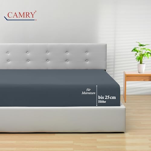 Camry Spannbettlaken 180x200cm - 200x200cm Grau Baumwolle Bettlaken Jersey Spannbetttuch Oeko-Tex – Ansicht 2