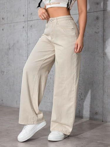 Image of Women's High Waisted Wide Leg Denim Jeans - Relaxed Fit Straight Loose Palazzo Pants - Casual Work Office Streetwear Trousers