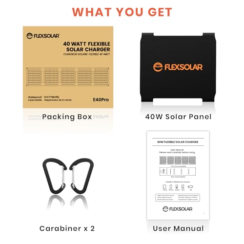 FlexSolar Solarpanel 40W, Solarladegerät verbesserte PD2.0 USB-C, QC3.0 USB-A und DC-Solarpanel IP67 Wasserdicht für kleine Kraftwerke, Telefone, Power Banks
