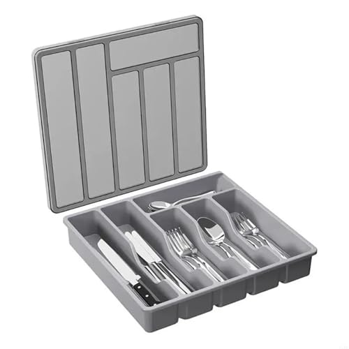 AMEEDA Cubertero Cajon Organizador de cajones for cubiertos, versátil, con tapa(Grey)
