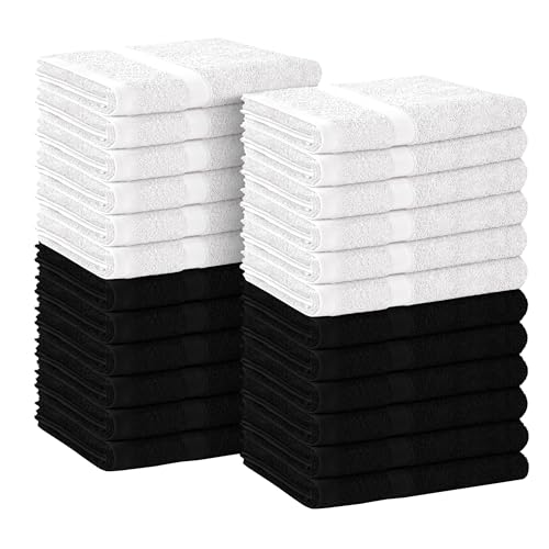 Image of Avalon Towels Salon Towel - Black and White Hand Towels Bulk Pack of 24 - 100% Cotton Absorbent Spa, Facial & Gym Towel for Working Out - 16x27 Inches (Not Bleach Proof)