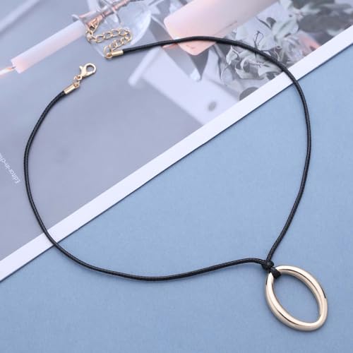 Vintage Round Circle Pendant Necklace Black Leather Choker Necklace Leather Rope Chain Necklace Gold Geometry Open Circle Necklace Jewelry for Women3
