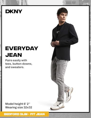 Image of DKNY Bedford Slim Fit Jeans for Men - Tapered Leg Stretch Denim Pants, Classic 5-Pocket Styling | Mens Slim Fit Jeans