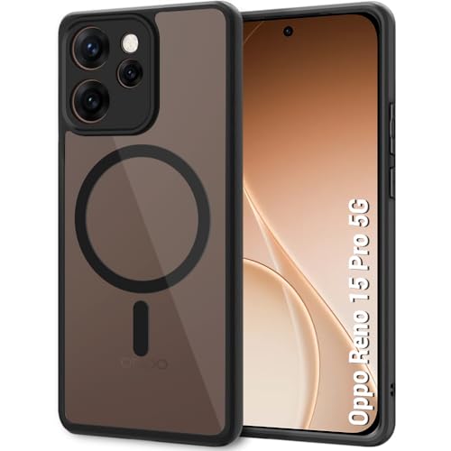 Image of TheGiftKart Hybrid Shockproof Back Cover Case for Oppo Reno 15 Pro 5G Compatible with MagSafe | Hard Back Cover Case for Oppo Reno15 Pro 5G (PC & TPU, Transparent Clear Back, Black Sides)