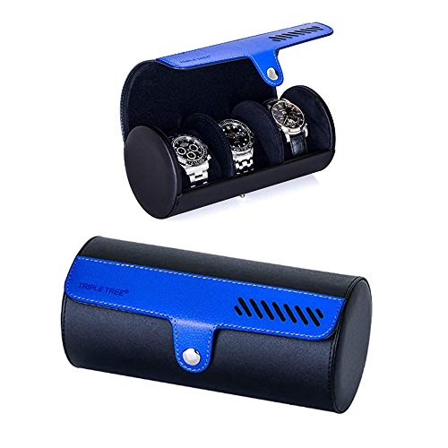 Watch Roll, Travel Watch Case For 3 Watch, Travel Watch Box with Velvet Sections to Prevent Scratching or Impact (Black)
