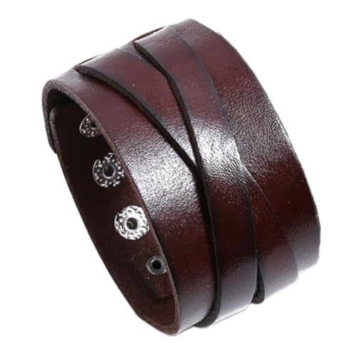 Pulsera ancha de cuero punk para hombre ajustable miniatura 1
