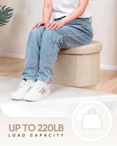 Image of B FSOBEIIALEO Storage Ottoman for Dorm Room, Boucle Folding Storage Ottoman Foot Rest, 16.14 Inches Small Collapsible Ottoman Cube for Living Room Beige