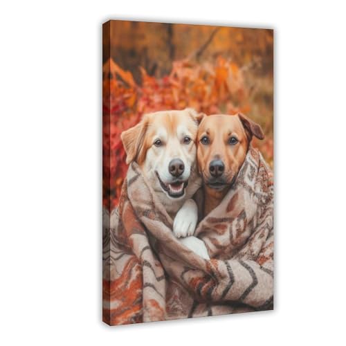 Poster sur toile deux chiens douillets pour réchauffer un salon