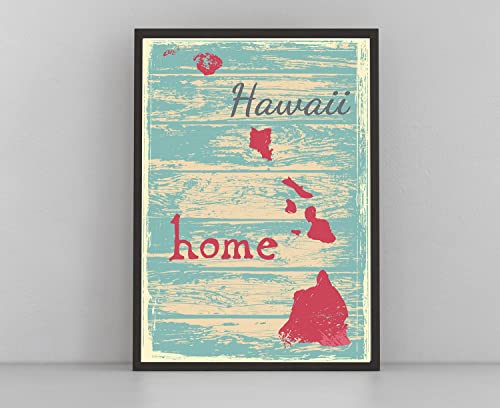 Retro Style Travel Poster, Hawaii Vintage State Poster Printing, Home Wall Art, Office Wall Decor, Poster Prints, Hawaii Map Poster - 12x18