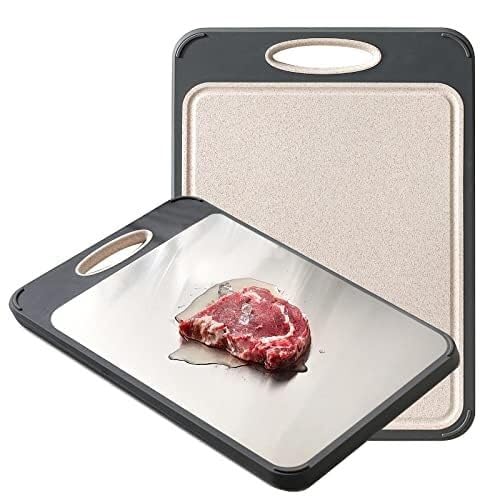 Tabla Cortar Cocin Acero Inoxidable Tabla de cortar acero inoxidable doble cara for cocina, grado alimenticio, tamaño pequeño, fácil limpiar(Natural,27 x 40cm)