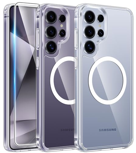 Image of FNTCASE for Samsung Galaxy S24-Ultra Case: Clear Magnetic Phone Cases with Screen Protector Compatible with Magsafe Slim Anti Yellowing Rugged Protective Transparent Cell Phone Cover (A-Clear)