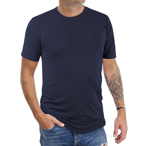 AJGAI Mens T-Shirts Lightweight Crew Neck Basic Tees,Soft Plain Slim Fit Short Sleeve Stretch T-Shirts Casual Summer Basic Tops Navy
