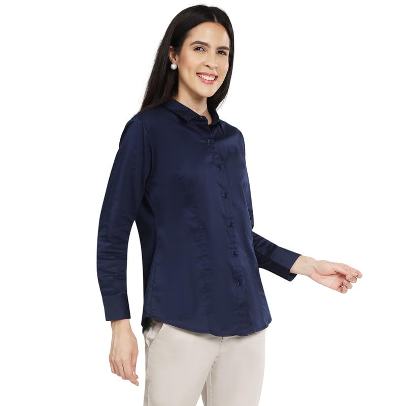 Image of Women'S Full Sleeve Formal Shirt | Regular Fit Office Wear Top | Button Down Collared Blouse Workwear for Business, Meetings & Office Wear White XS