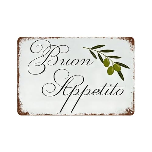 Buon Appetito Italian Quote Metal Tin Sign 8x12 Inch, Retro Wall Decor Olive Branch Plaque for Kitchen Dining Room Restaurant Cafe Home Decor Gift
