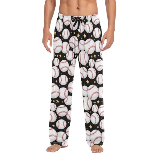 Baseball Softball Ball Pajama Pants Black Line Strip Lounge Sleepwear PJs Men's Pajama Bottoms Lightweight Sleep Pants XXL