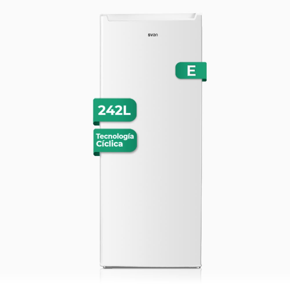 Svan Frigorífico Refrigerador Blanco Sr145501e. Capacidad 242 Litros, Puerta Reversible, Bajo Nivel Sonoro, Eficiencia Energética Clase E