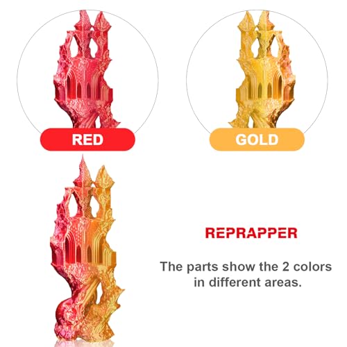 Image of Reprapper Dual Color Filament Coextrusion pla Filament 1.75mm for 3D Printer, Multicolor Like Rainbow, 2.2lbs (1kg), Color Changing pla Silk PLA Pink & Gold
