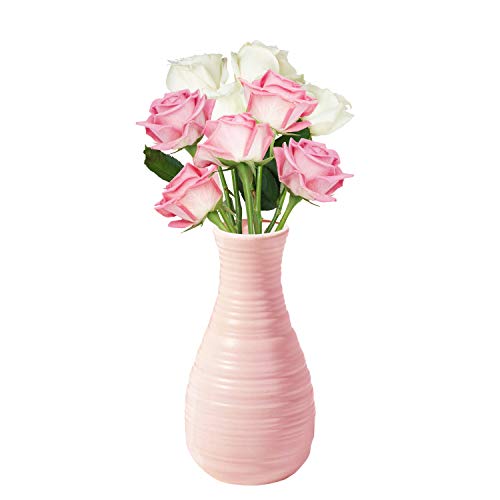 Unbreakable Vase for Flowers, Ceramic Look Plastic Vase for Home Decor, Living Room, Table (Seashell Pink)