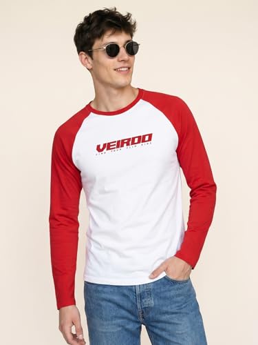 Image of Veirdo Pure Cotton Regular Fit Round Neck Front Chest Typographic Logo Printed Raglan Full Sleeve T-Shirt for Men (Colors: Green, Brown & Maroon)