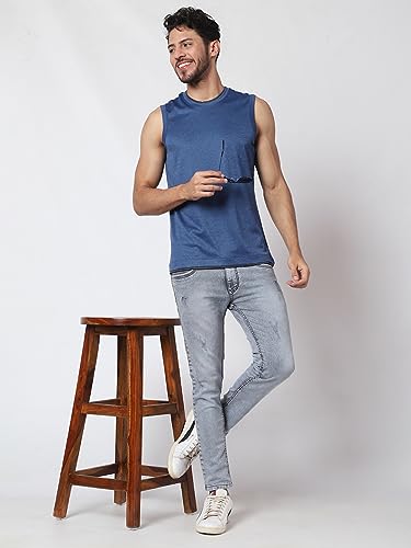 Image of Men's Lycra Blend Sleeveless Fitness Tanks Top for Quick Dry in Muscle Workout, Causal Running, Exercise Training, Swimming Vest
