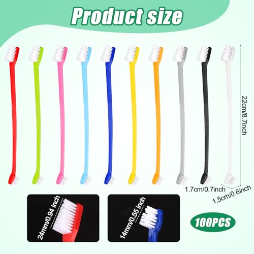 Image of XIHIRCD 100pcs Dog Toothbrush Bulk, Dual Headed Soft Bristles Toothbrush Anti-Slip Cat Teeth Brush Easy Teeth Cleaning Dental Care Pet Toothbrush for Small and Large Dogs Cats Most Pets (10 Colors)