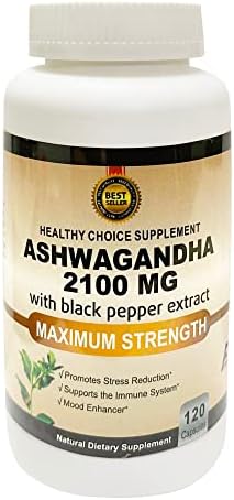 Healthy Choice Supplement Ashwagandha Extra Strength 2100 mg Capsules Mood and Stress Support .