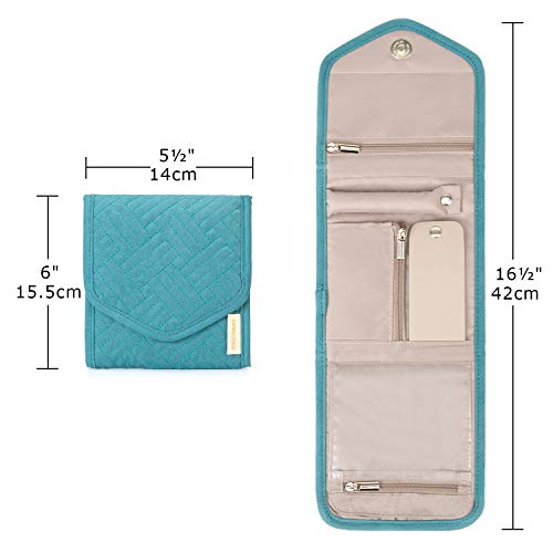 Image of bagsmart Travel Jewelry Organizer Case Foldable Jewelry Roll for Journey-Rings, Necklaces, Earrings, Bracelets, Teal, Mini
