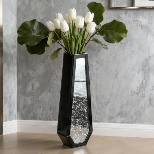 SHYFOY Grand Vase a Poser au Sol Miroir, Grand Vase de Sol Vases Décoratif en Strass Vases Haut Pampa, pour décoration de Salon, 61,5 cm, Noir