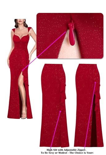 Image of VFSHOW Womens Sexy Sweetheart Neckline Backless Ruffle Formal Prom Maxi Dress High Slit Wedding Guest Gala Evening Gown