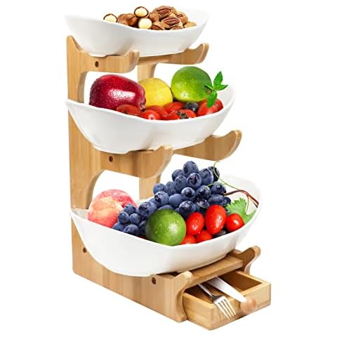 O'woda Frutero de 3 Pisos Cerámica y Bambú con Cajones Cover