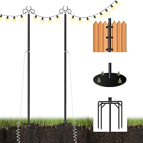 2PCS Outdoor String Light Pole with 3 Functions with Hooks for Hanging String Lights - Garden Light Stand for Gardens, Backyards, Parties, Weddings Cover