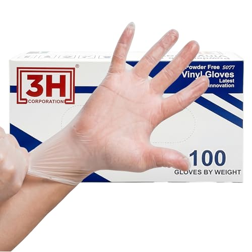 3H CORPORATION Clear Vinyl Disposable Gloves - Large (100 Count) Latex Free & Food Safe - Multipurpose Protective Gloves for Meal Prep Cooking Cleaning and Hair Dye - Powder Free