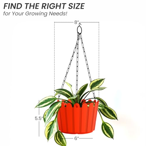 Image of YUCCABE ITALIA SHERA Hanging Fence 8 INCH Planter Pot Plastic Flower Hanging Pots for Home Decoration Sutiable for Indoor and Outdoor (Red, Pack of 12)