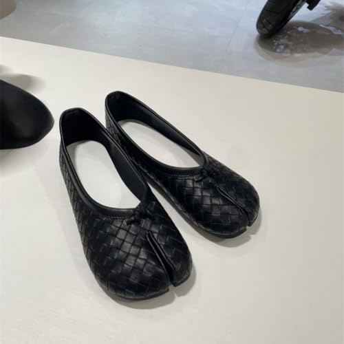 2025 Spring/Summer Fashion Sheepskin Woven Split-Toe Flats | Breathable & Comfortable Shallow Mouth Shoes | Stylish Square Toe Design with Tassel Detail 5