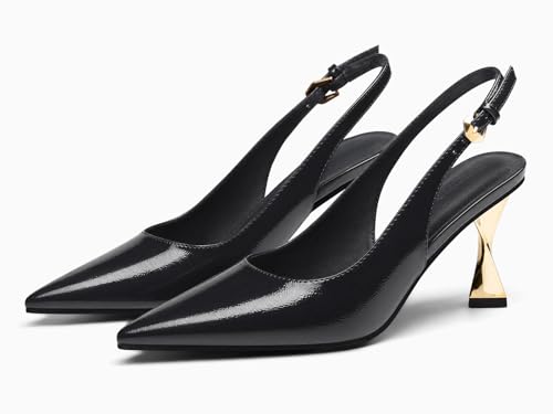 Coutgo Women's Kitten Heels Slingback Pointed Closed Toe Pumps Comfortable Dress Shoes for Work Wedding Party, Black, Size 8 by Coutgo - Used condition - Image 4