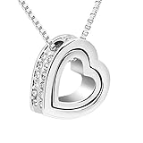 Xingzou Womens Silver Color Double Heart Pendant Necklace Made with Swarovski Elements Clear Crystal