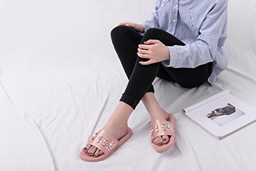 Mila Lady Womens Pearl Slides Sandals Slipper for Indoor Outdoor Beach Casual Shoes, Sandy Pink 8