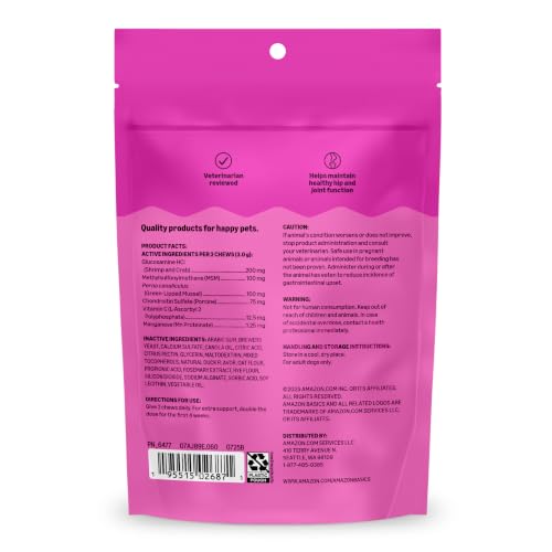 Amazon Basics Dog Hip & Joint Daily Supplement Chews with Glucosamine, MSM, and Vitamin C, Duck Flavored, 60 Count, Packaging May Vary - image 8