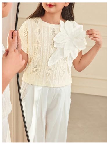 Verdusa Girl's 3D Floral Textured T Shirts Summer Going Out Tops4