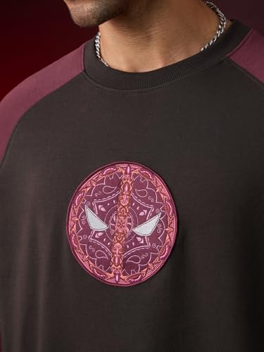 Image of The Souled Store Marvel Indie: Logo Men and Boys Short Sleeves Round Neck Embroidered Drop Shoulder Baggy Casual Streetwear Superheroes Inspired Cotton Super Oversized T-Shirt