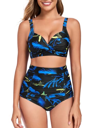 RELLECIGA Women's Tummy Control Bikini Set V Neck Two Piece Bathing Suits2