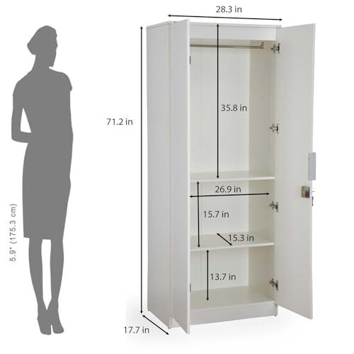 Image of Nilkamal Joyce 2 Door Wooden Wardrobe for Bedroom | Almirah with 3 Shelves & 1 Hanging Rod| Clothes Cupboard | Engineered Wood | Frosty White