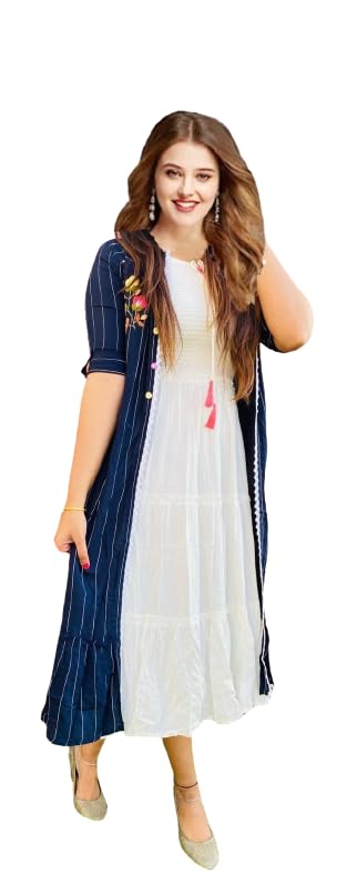 RaagvishaWomen' s Fit and Flare Midi/Knee Length Cotton Dress for Women  Summer One Piece Shrug A-Line Dresses with Jacket for Girls